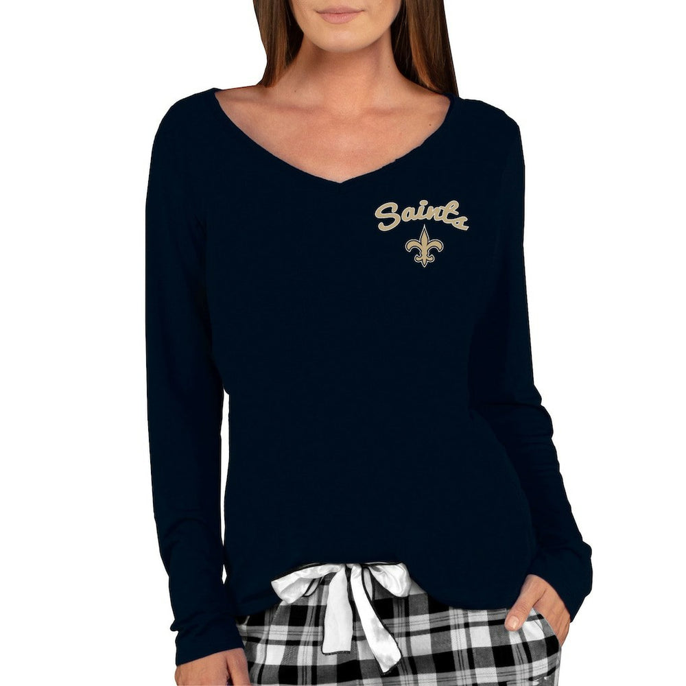 Concepts Sport Women's Marathon Knit Long Sleeve Lightweight V-Neck Lounge Top - New Orleans Saints