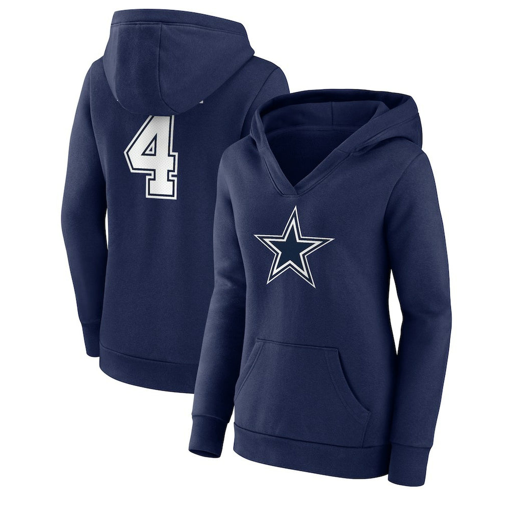 Dak Prescott  Women's Player Icon Name & Number V-Neck Pullover Hoodie - Dallas Cowboys