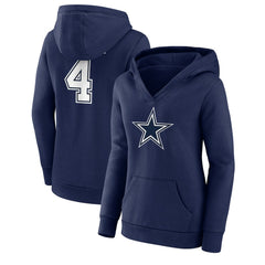 Dak Prescott  Women's Player Icon Name & Number V-Neck Pullover Hoodie - Dallas Cowboys