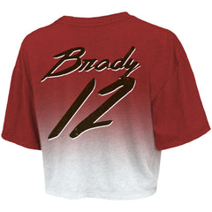 Tom Brady  Majestic Threads Women's Drip-Dye Player Name & Number Tri-Blend Crop T-Shirt - Tampa Bay Buccaneers