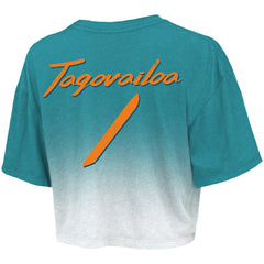 Tua Tagovailoa  Majestic Threads Women's Dip-Dye Player Name & Number Crop Top - Miami Dolphins