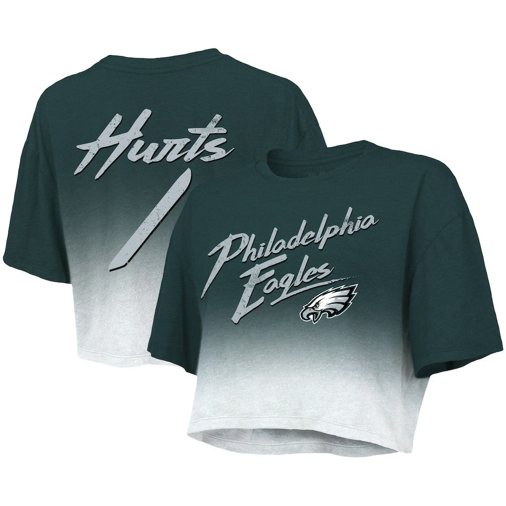 Jalen Hurts  Majestic Threads Women's Dip-Dye Player Name & Number Crop Top - Philadelphia Eagles