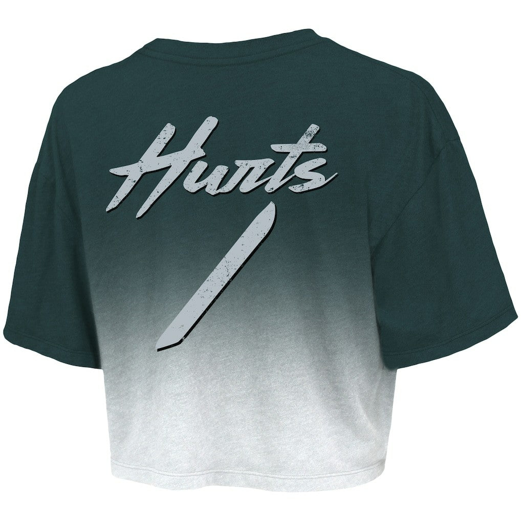 Jalen Hurts  Majestic Threads Women's Dip-Dye Player Name & Number Crop Top - Philadelphia Eagles