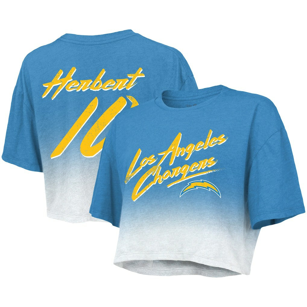 Justin Herbert  Majestic Threads Women's Dip-Dye Player Name & Number Crop Top - Los Angeles Chargers