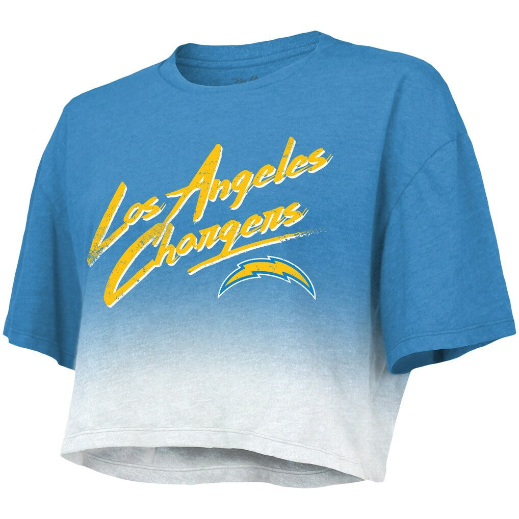 Justin Herbert  Majestic Threads Women's Dip-Dye Player Name & Number Crop Top - Los Angeles Chargers