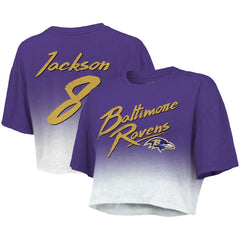 Lamar Jackson  Majestic Threads Women's Dip-Dye Player Name & Number Crop Top - Baltimore Ravens