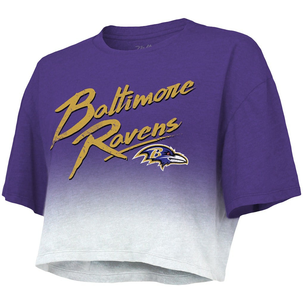 Lamar Jackson  Majestic Threads Women's Dip-Dye Player Name & Number Crop Top - Baltimore Ravens
