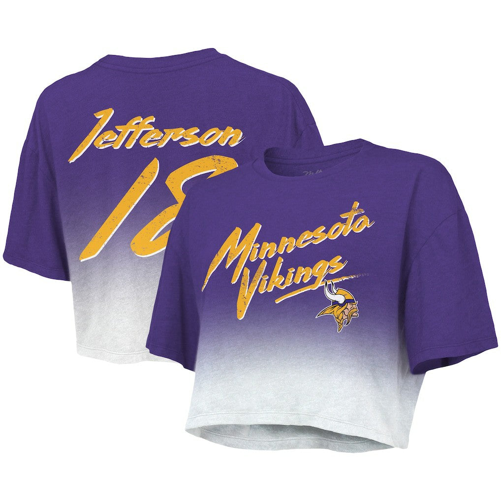 Justin Jefferson  Majestic Threads Women's Dip-Dye Player Name & Number Crop Top - Minnesota Vikings