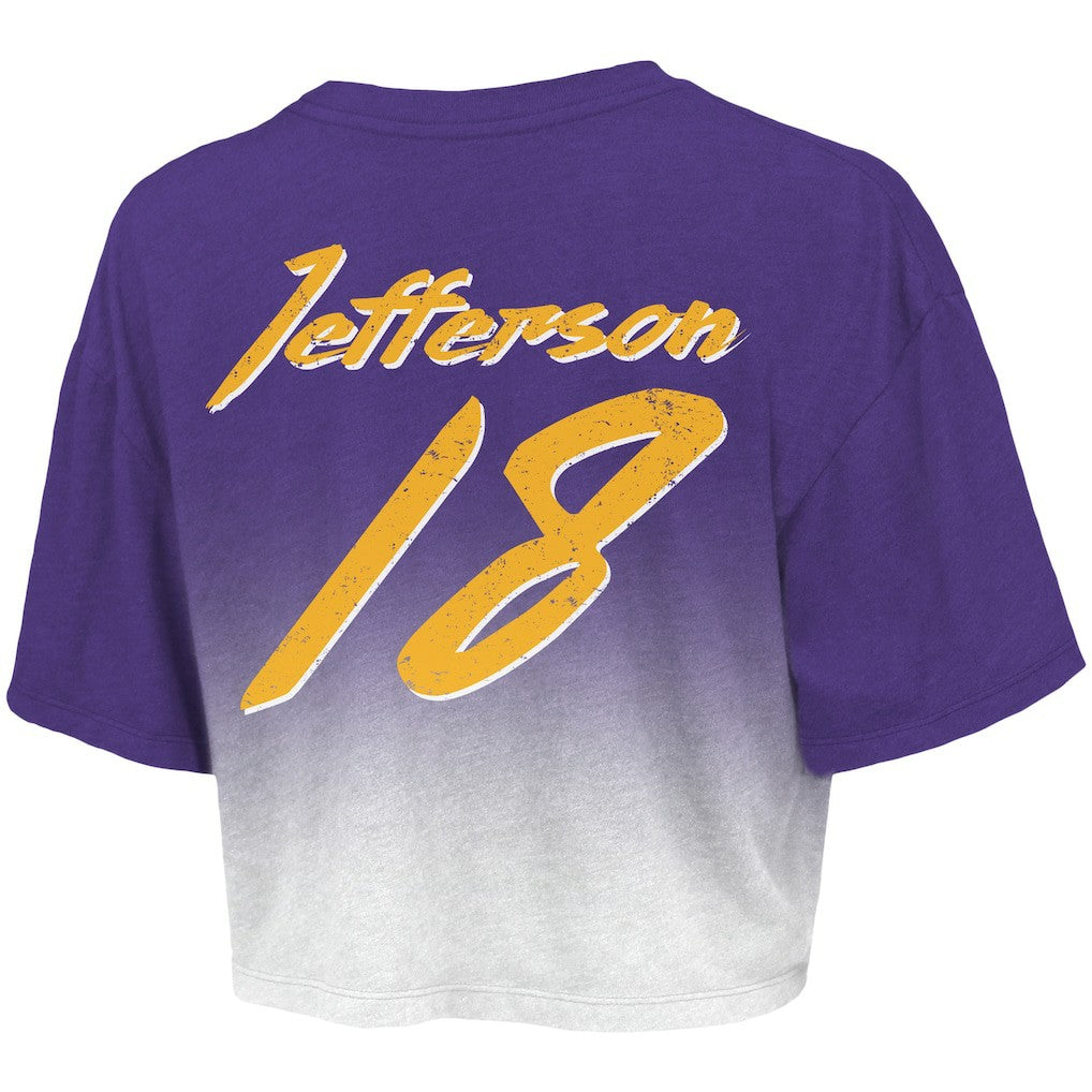 Justin Jefferson  Majestic Threads Women's Dip-Dye Player Name & Number Crop Top - Minnesota Vikings