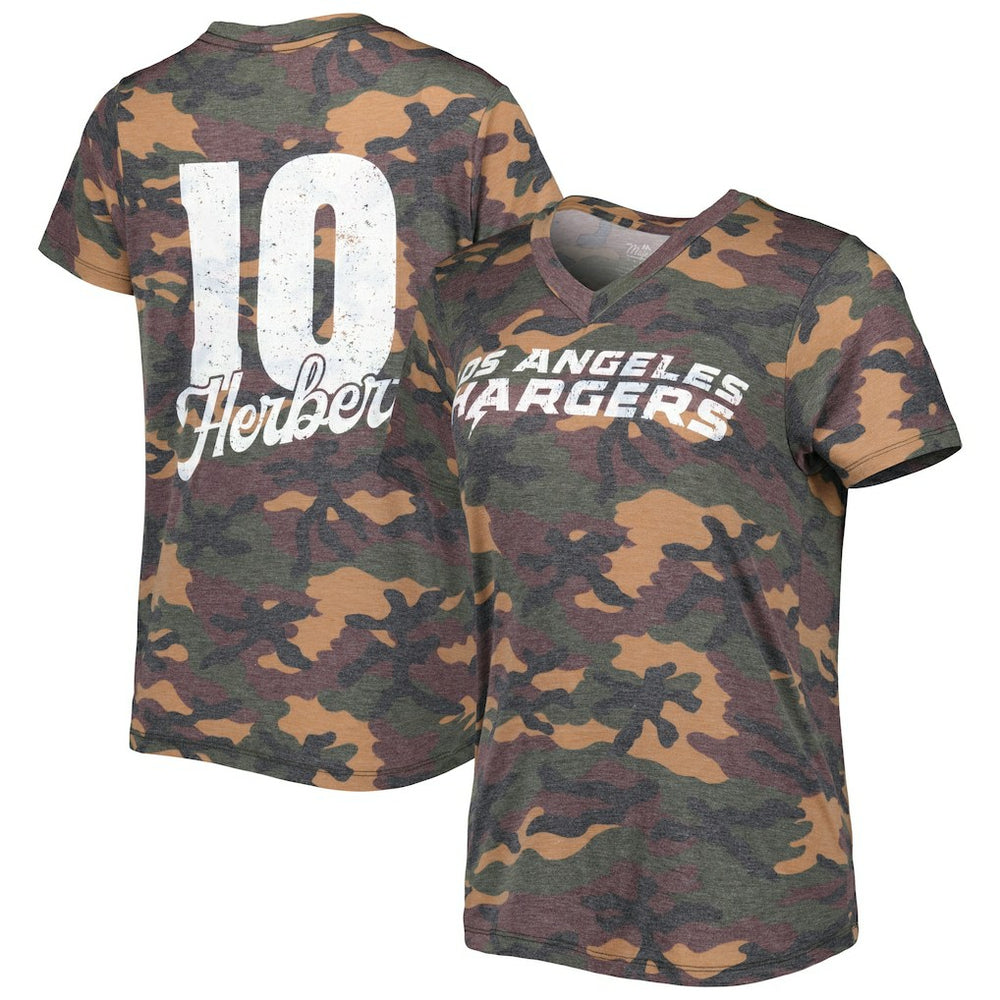 Justin Herbert  Majestic Threads Women's Name & Number V-Neck Tri-Blend T-Shirt - Los Angeles Chargers