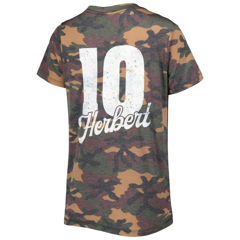 Justin Herbert  Majestic Threads Women's Name & Number V-Neck Tri-Blend T-Shirt - Los Angeles Chargers