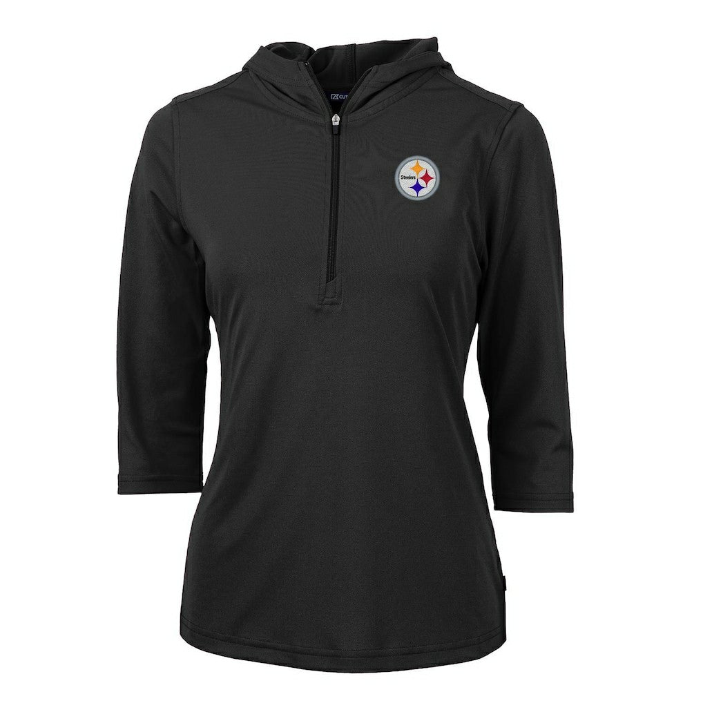 Cutter & Buck Women's Virtue Eco Pique Half-Zip 3/4 Sleeve Pullover Hoodie - Pittsburgh Steelers