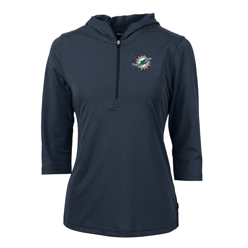 Cutter & Buck Women's Virtue Eco Pique Half-Zip 3/4 Sleeve Pullover Hoodie - Miami Dolphins