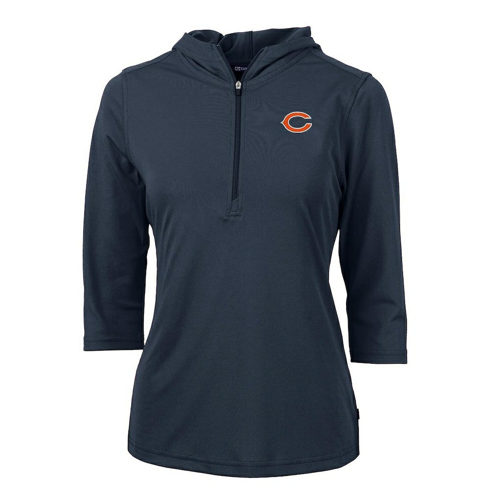 Cutter & Buck Women's Virtue Eco Pique Half-Zip 3/4 Sleeve Pullover Hoodie - Chicago Bears