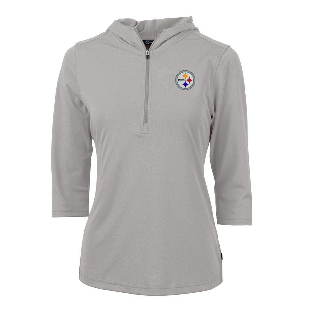 Cutter & Buck Women's Virtue Eco Pique Half-Zip 3/4 Sleeve Pullover Hoodie - Pittsburgh Steelers