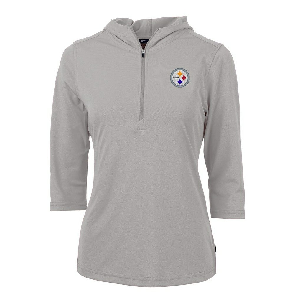 Cutter & Buck Women's Virtue Eco Pique Half-Zip 3/4 Sleeve Pullover Hoodie - Pittsburgh Steelers