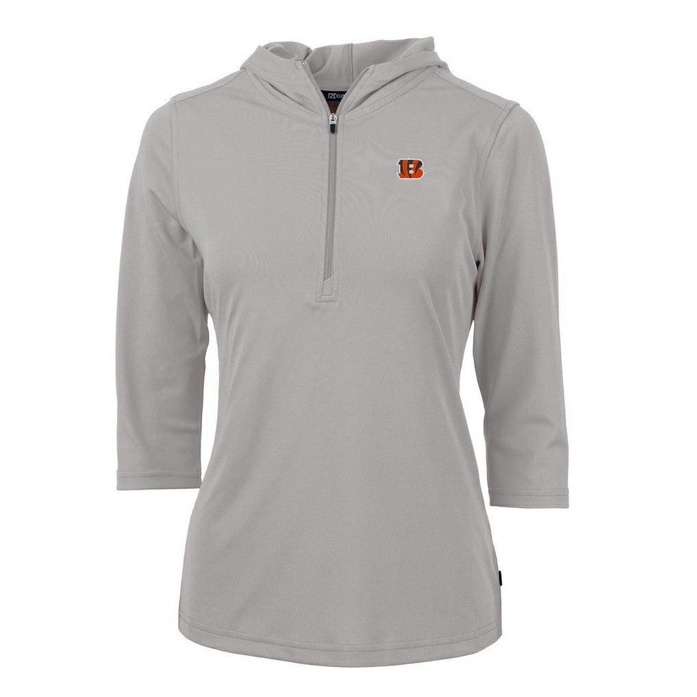 Cutter & Buck Women's Virtue Eco Pique Half-Zip 3/4 Sleeve Pullover Hoodie - Cincinnati Bengals