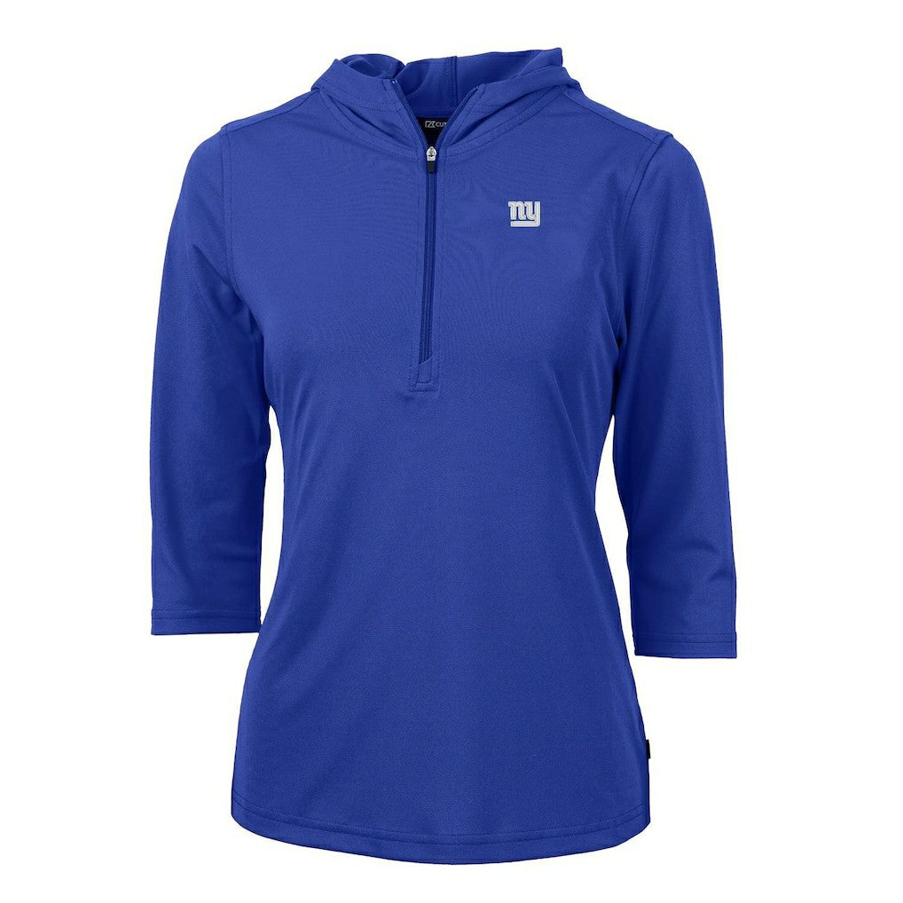 Cutter & Buck Women's Virtue Eco Pique Half-Zip 3/4 Sleeve Pullover Hoodie - New York Giants