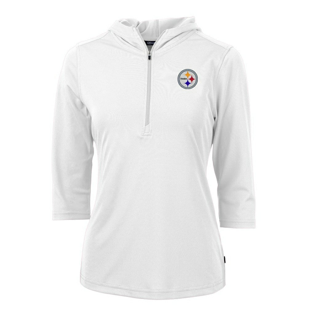 Cutter & Buck Women's Virtue Eco Pique Half-Zip 3/4 Sleeve Pullover Hoodie - Pittsburgh Steelers