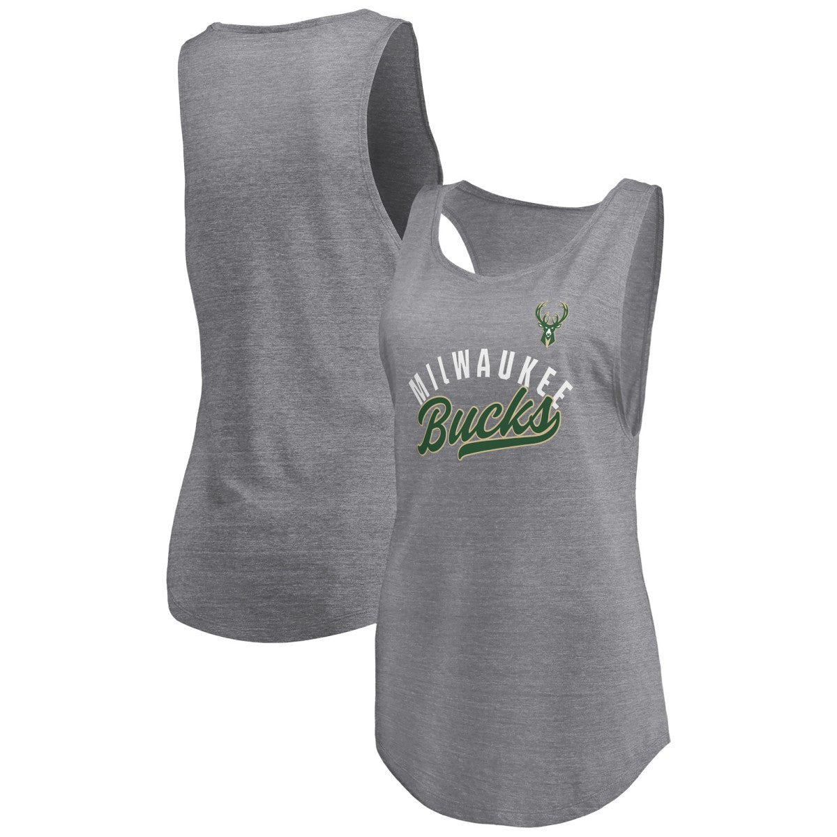 NBA Milwaukee Bucks Women's Quality Time Open Scoop Neck Tri-Blend Tank Top