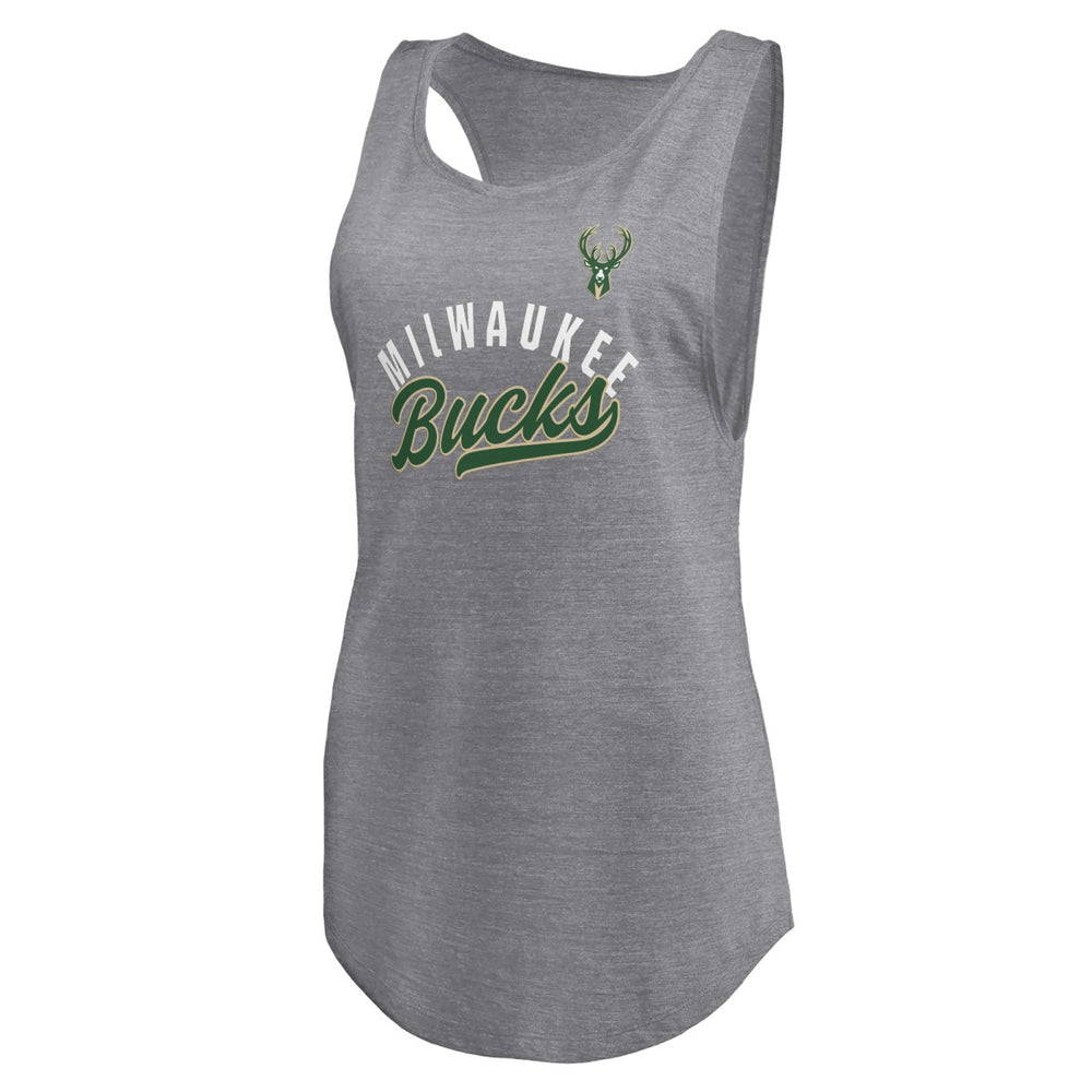 NBA Milwaukee Bucks Women's Quality Time Open Scoop Neck Tri-Blend Tank Top