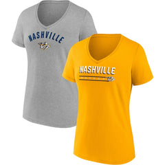 NHL Gold/Heathered Gray Nashville Predators Fanatics Women's 2-Pack V-Neck T-Shirt Set