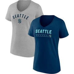 NHL Deep Sea Blue/Gray Seattle Kraken Fanatics Women's Parent 2-Pack V-Neck T-Shirt Set