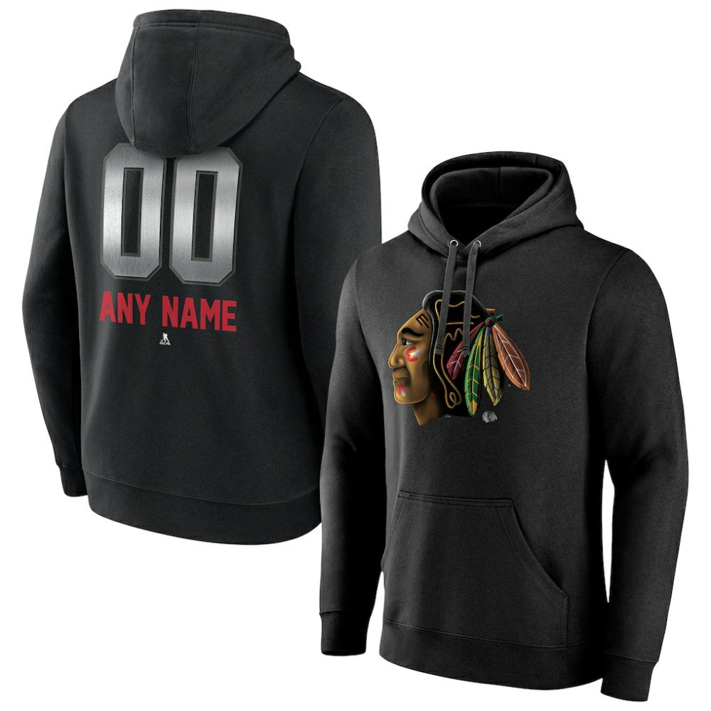 NHL Black Chicago Blackhawks Personalized Midnight Mascot Logo Pullover Hoodie