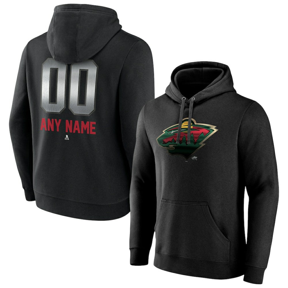 NHL Black Minnesota Wild Personalized Midnight Mascot Logo Pullover Hoodie