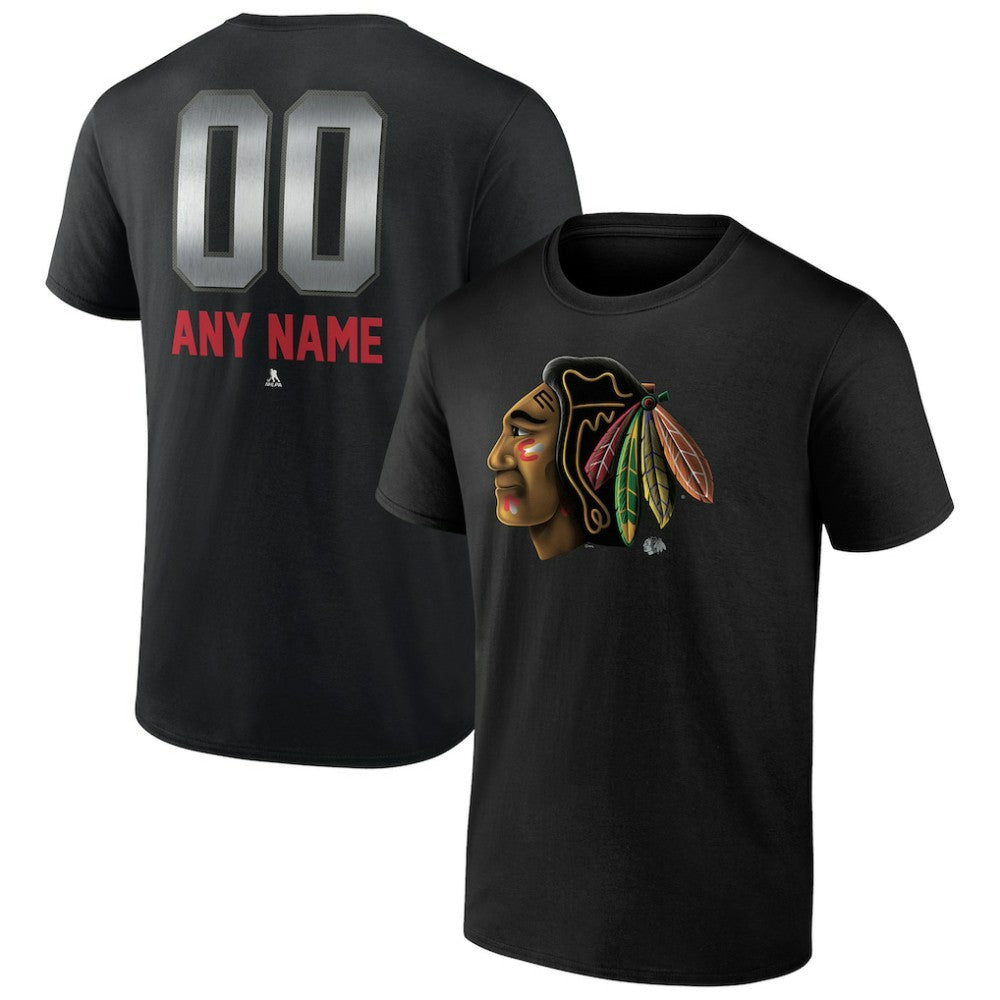 NHL Black Chicago Blackhawks Personalized Midnight Mascot Logo T-Shirt