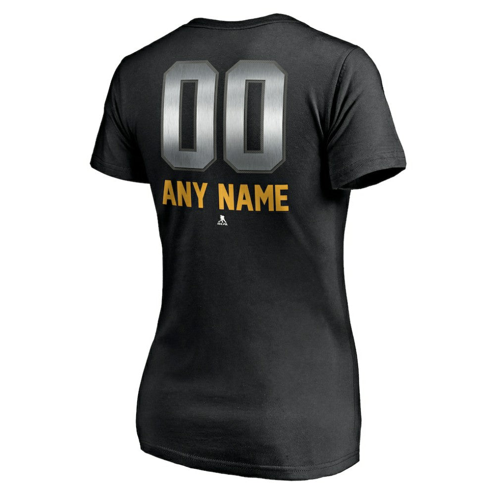 NHL Black Anaheim Ducks Women's Personalized Midnight Mascot Logo V-Neck T-Shirt