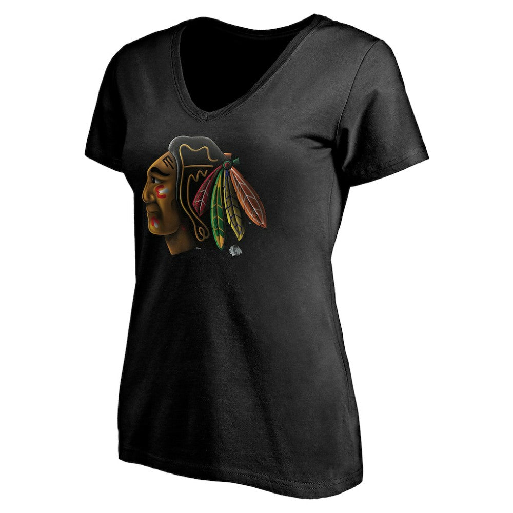 NHL Black Chicago Blackhawks Women's Personalized Midnight Mascot Logo V-Neck T-Shirt