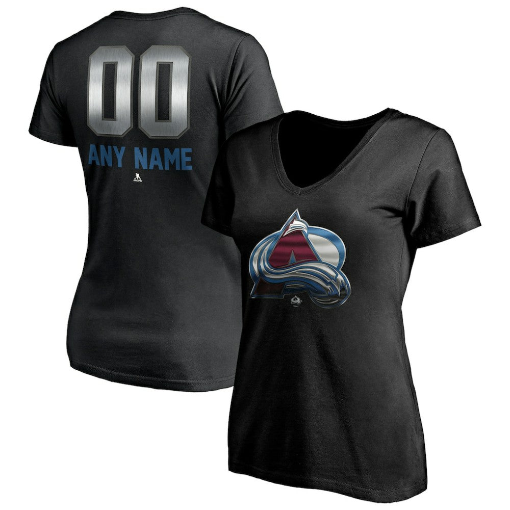 NHL Black Colorado Avalanche Women's Personalized Midnight Mascot Logo V-Neck T-Shirt