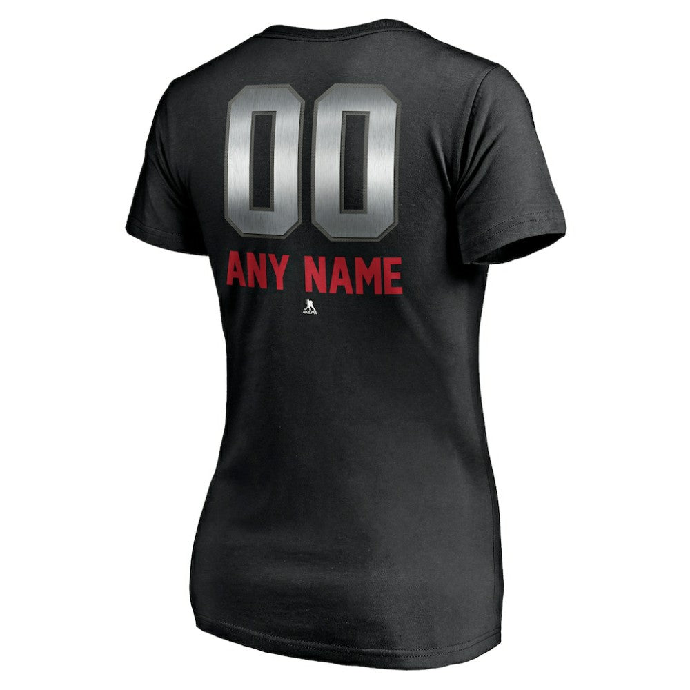 NHL Black Columbus Blue Jackets Women's Personalized Midnight Mascot Logo V-Neck T-Shirt