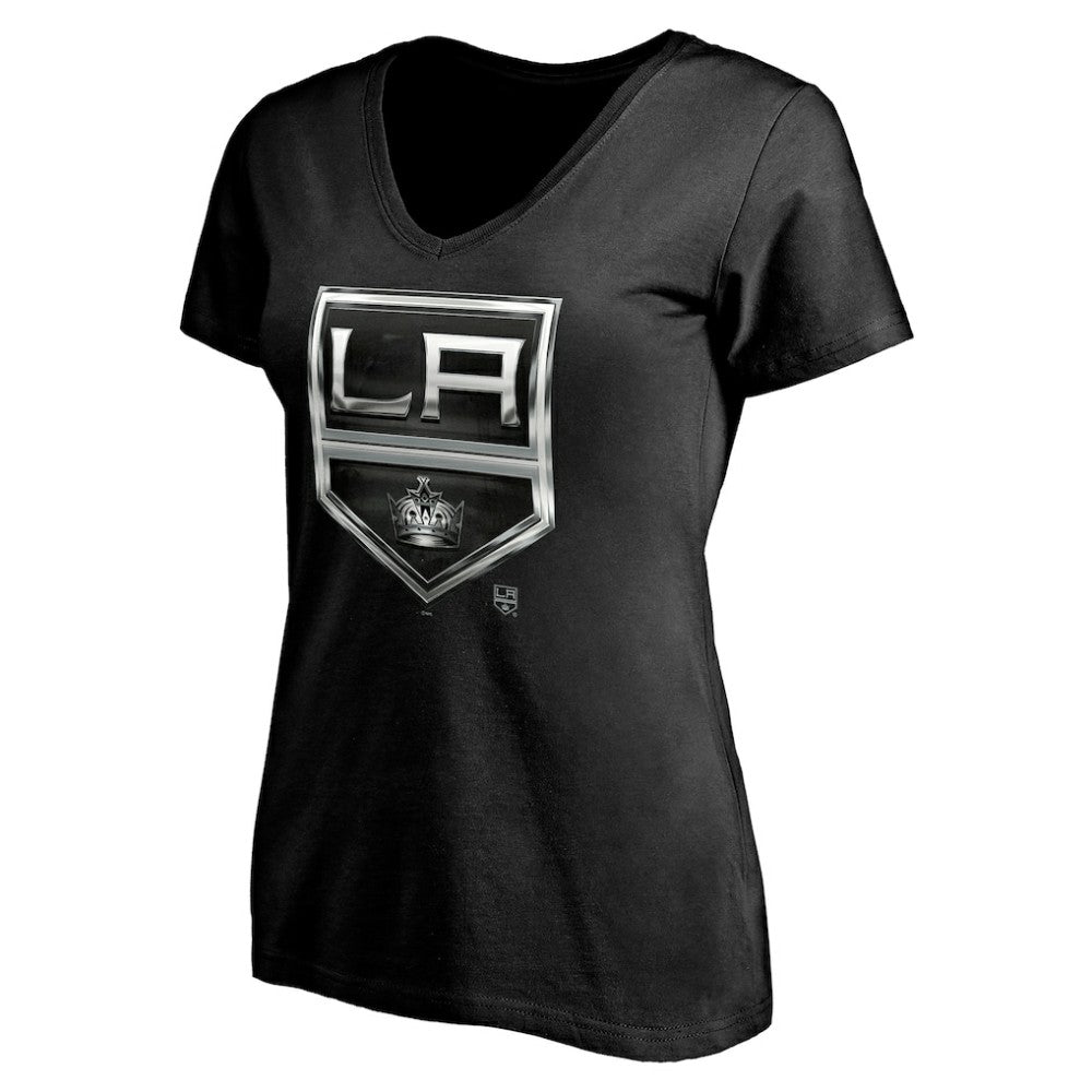 NHL Black Los Angeles Kings Women's Personalized Midnight Mascot Logo V-Neck T-Shirt