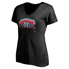 NHL Black Montreal Canadiens Women's Personalized Midnight Mascot Logo V-Neck T-Shirt