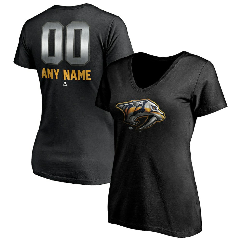 NHL Black Nashville Predators Women's Personalized Midnight Mascot Logo V-Neck T-Shirt