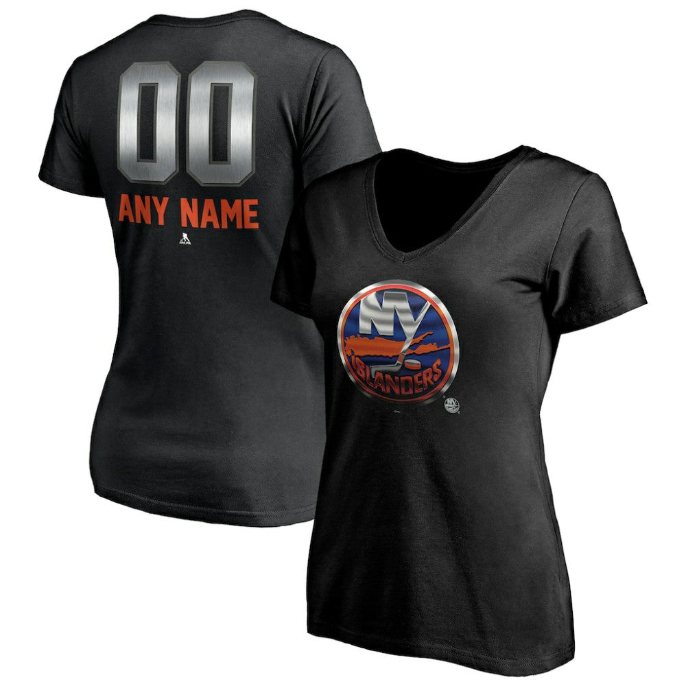 NHL Black New York Islanders Women's Personalized Midnight Mascot Logo V-Neck T-Shirt