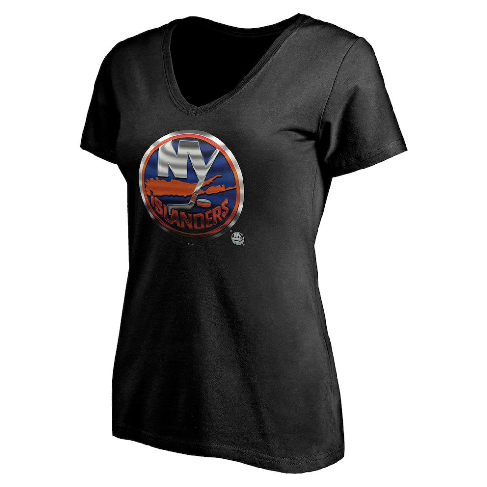 NHL Black New York Islanders Women's Personalized Midnight Mascot Logo V-Neck T-Shirt