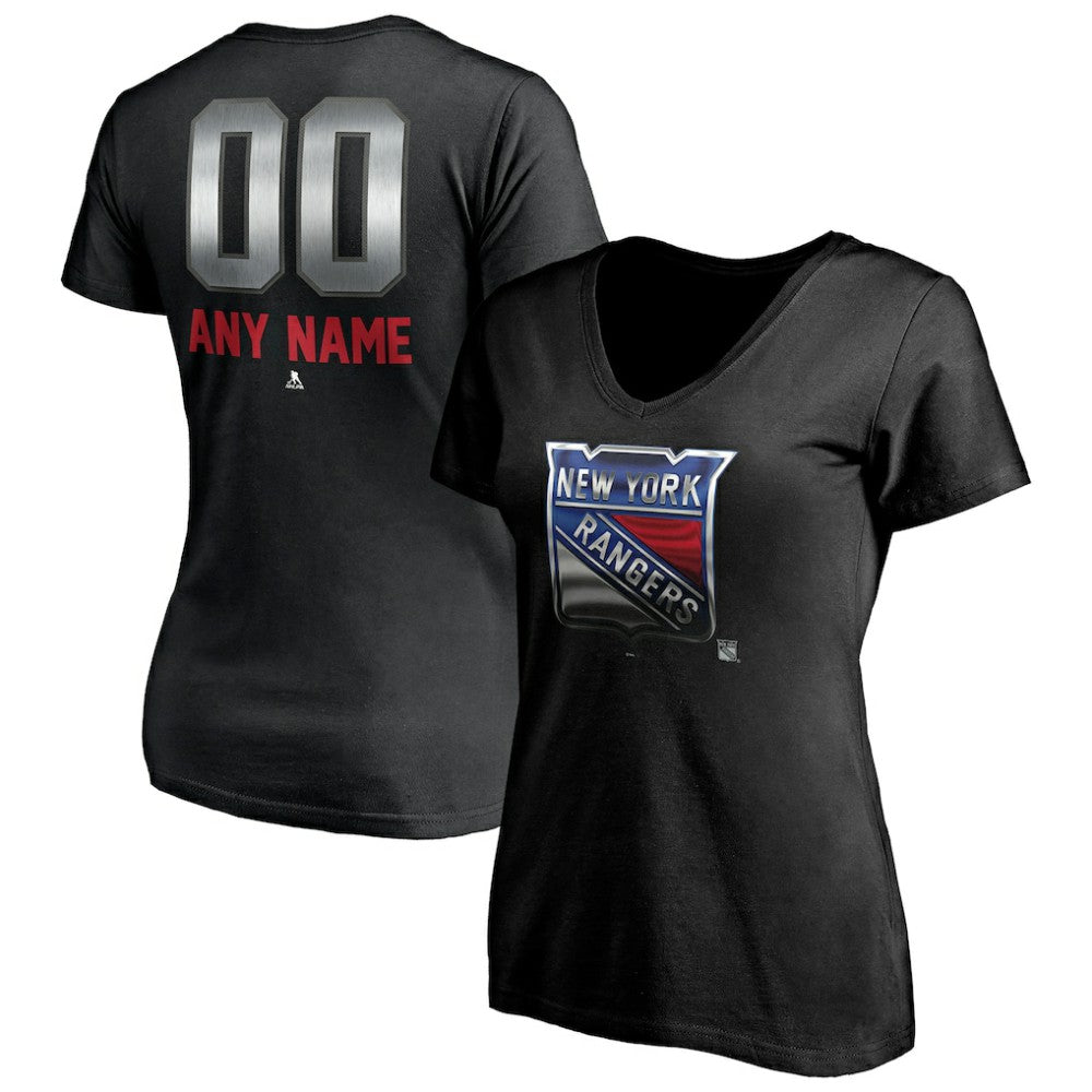 NHL Black New York Rangers Women's Personalized Midnight Mascot Logo V-Neck T-Shirt