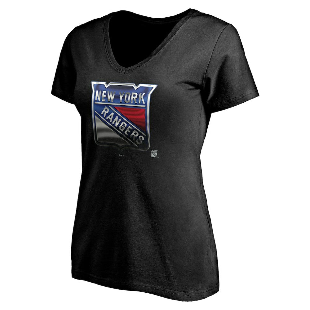 NHL Black New York Rangers Women's Personalized Midnight Mascot Logo V-Neck T-Shirt