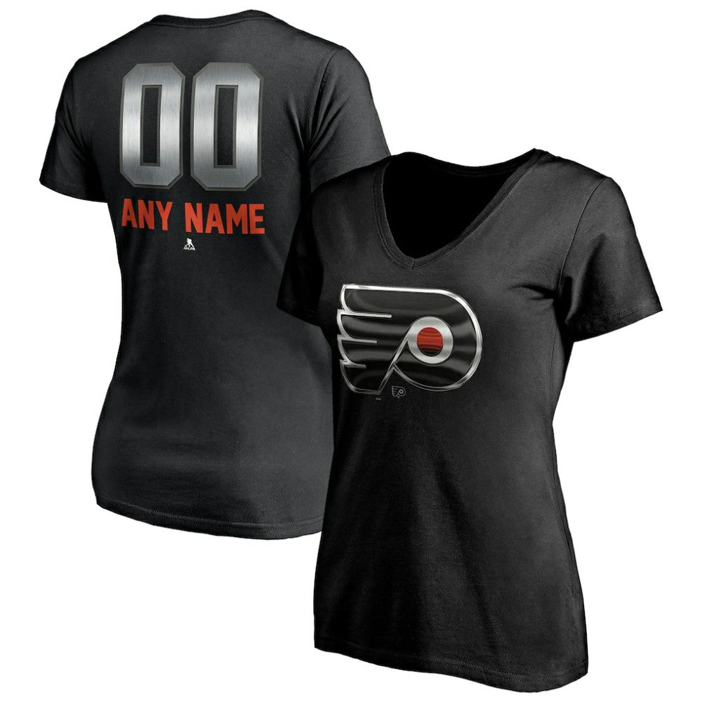 NHL Black Philadelphia Flyers Women's Personalized Midnight Mascot Logo V-Neck T-Shirt