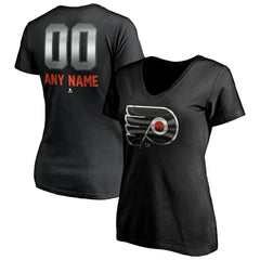 NHL Black Philadelphia Flyers Women's Personalized Midnight Mascot Logo V-Neck T-Shirt