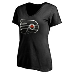 NHL Black Philadelphia Flyers Women's Personalized Midnight Mascot Logo V-Neck T-Shirt