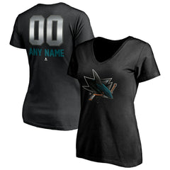 NHL Black San Jose Sharks Women's Personalized Midnight Mascot Logo V-Neck T-Shirt