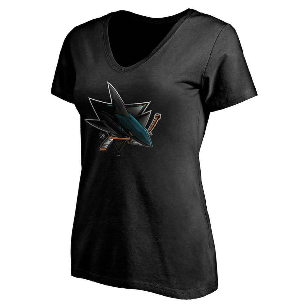 NHL Black San Jose Sharks Women's Personalized Midnight Mascot Logo V-Neck T-Shirt
