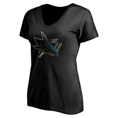 NHL Black San Jose Sharks Women's Personalized Midnight Mascot Logo V-Neck T-Shirt