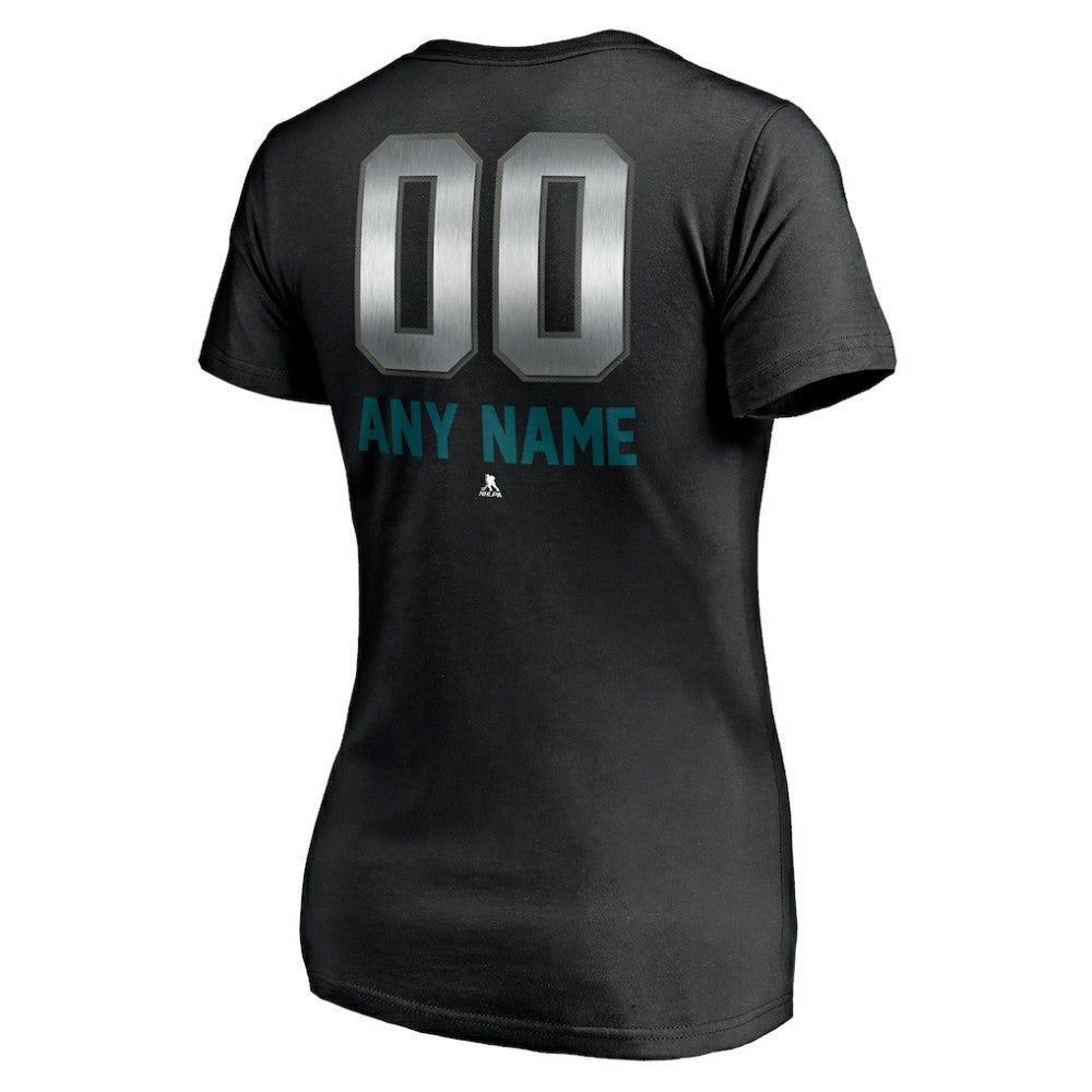 NHL Black San Jose Sharks Women's Personalized Midnight Mascot Logo V-Neck T-Shirt