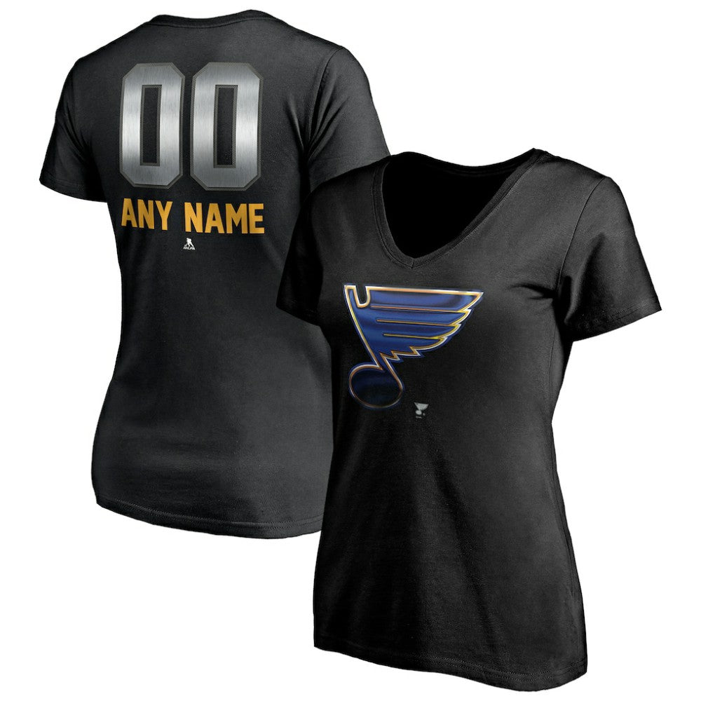 NHL Black St. Louis Blues Women's Personalized Midnight Mascot Logo V-Neck T-Shirt