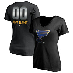 NHL Black St. Louis Blues Women's Personalized Midnight Mascot Logo V-Neck T-Shirt